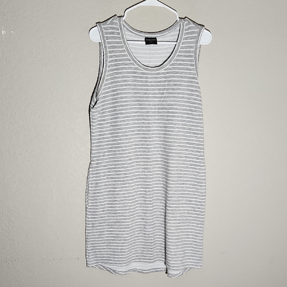 32 cool Dress sleeveless Gray White Striped Sleeveless pockets size M